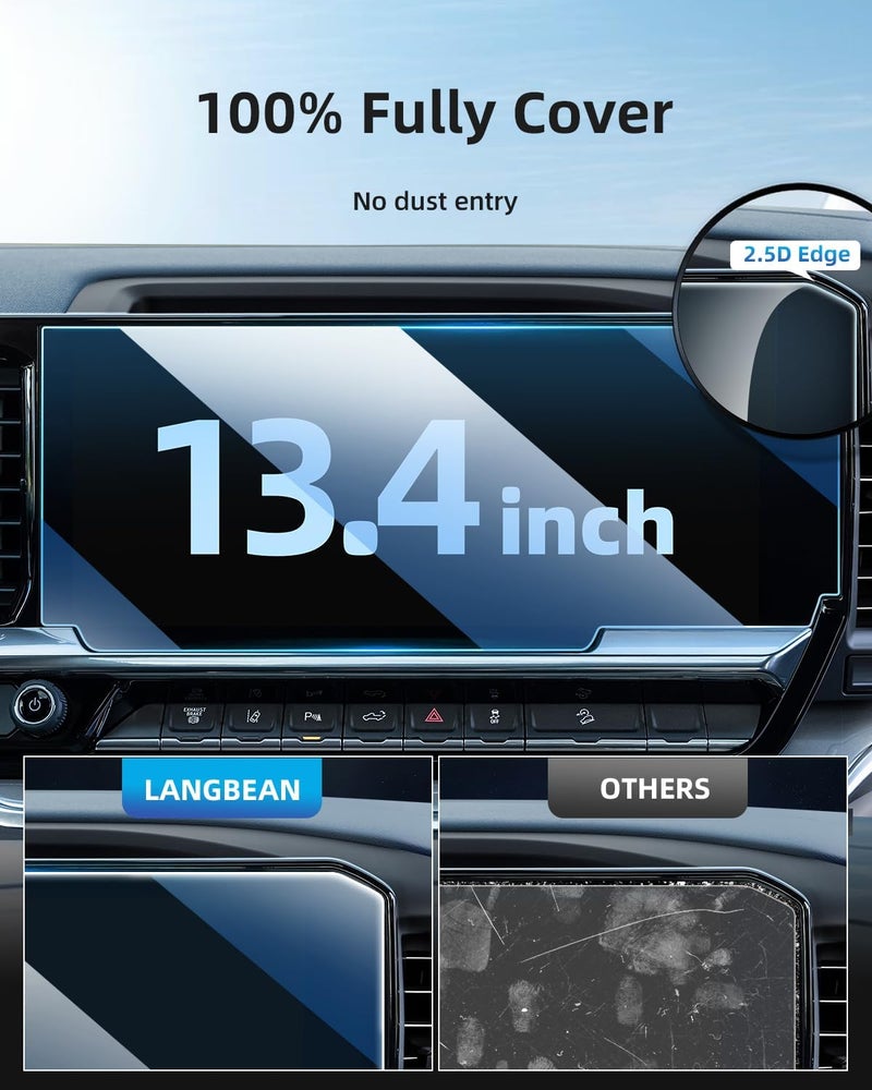 LANGBEAN 3PCS Screen Protector for 2022-2025 2026 GMC Sierra/Chevy Silverado 1500(SLE/Elevation/SLT) 13.4 inch Infotainment Touch Screen & 12.3 inch Digital Instrument Cluster, HD, High Sensitivity - Image 2